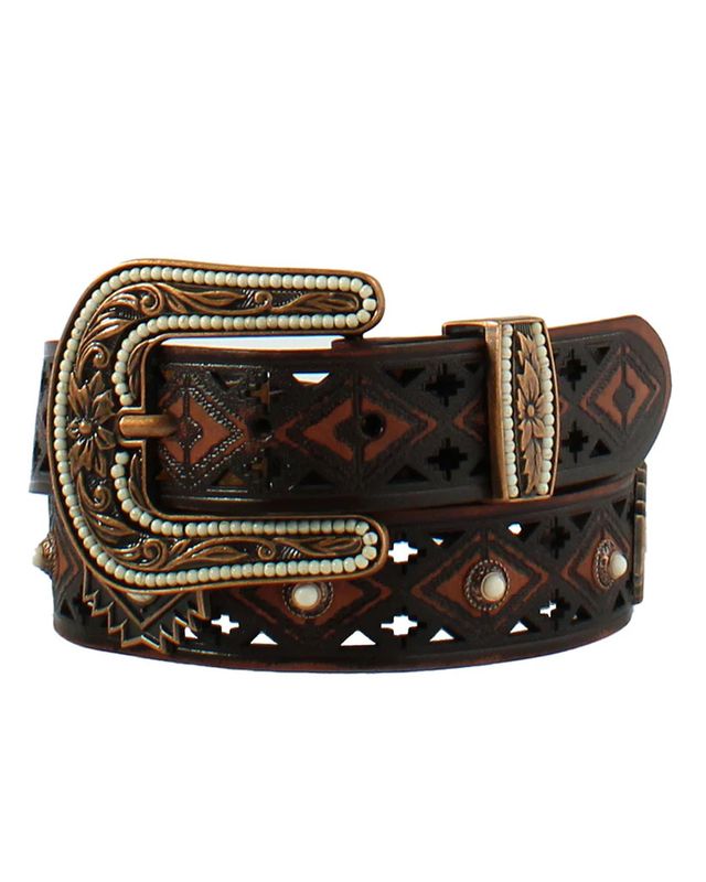 ANGEL RANCH AZTEC LEATHER CONCHO BELT