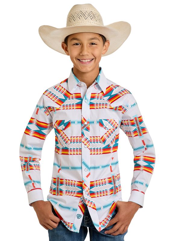 ROCK &amp; ROLL AZTEC PRINT LONG SLEEVE SNAP SHIRT