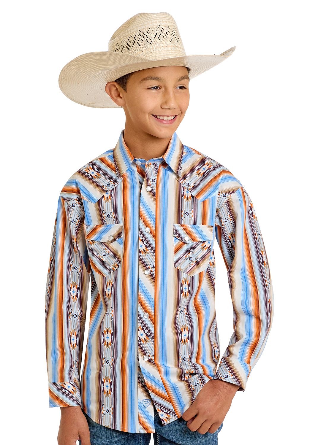 ROCK &amp; ROLL STRIPE AZTEC LONG SLEEVE SNAP SHIRT