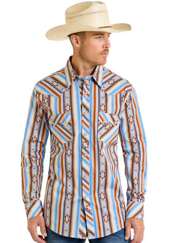 ROCK &amp; ROLL STRIPE AZTEC SNAP SHIRT