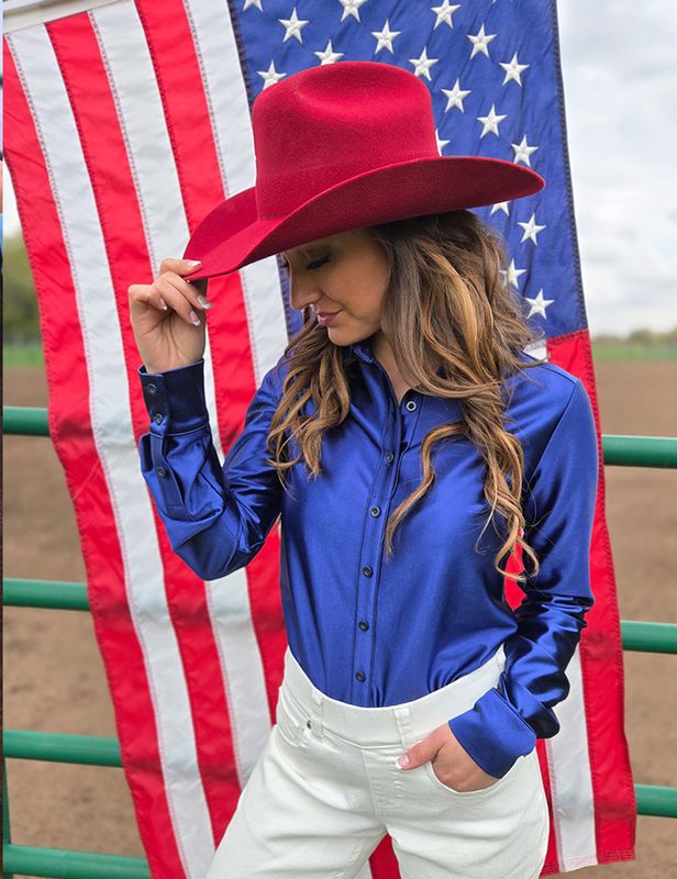 COWGIRL TUFF PULLOVER BUTTON UP SATIN SHIRT