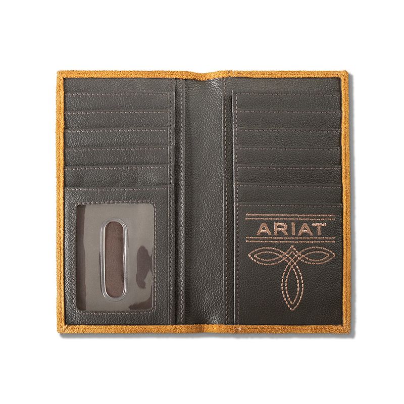 ARIAT ROUGHOUT FLORAL OVERLAY RODEO WALLET