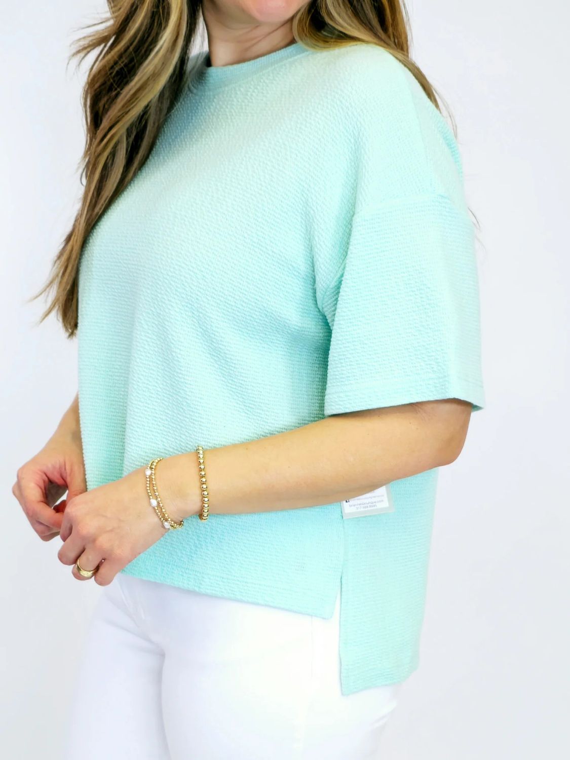 CLOUDY KNIT ROUND NECK 1/2 SLEEVE TOP