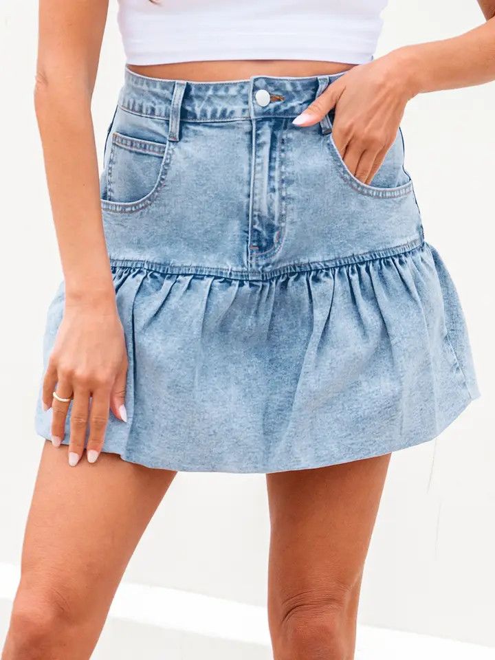 BUBBLE HEM DENIM MINI SKIRT