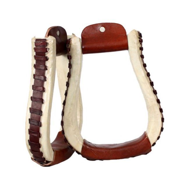 SHOWMAN RAWHIDE COVERED STIRRUPS WITH LACING