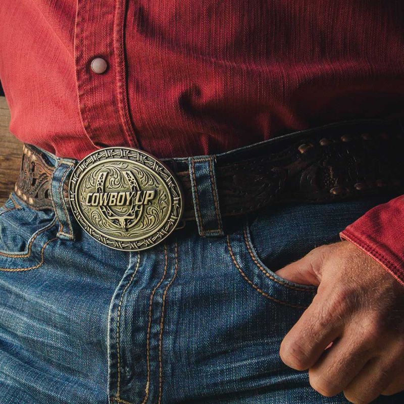 COWBOY UP BARBED WIRE BUCKLE