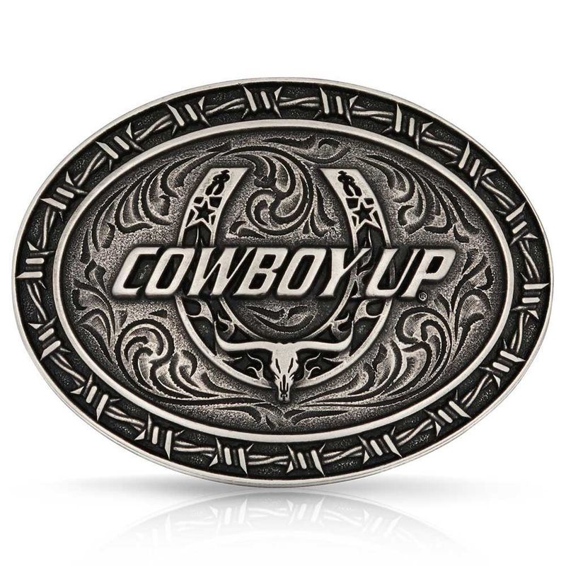 COWBOY UP BARBED WIRE BUCKLE