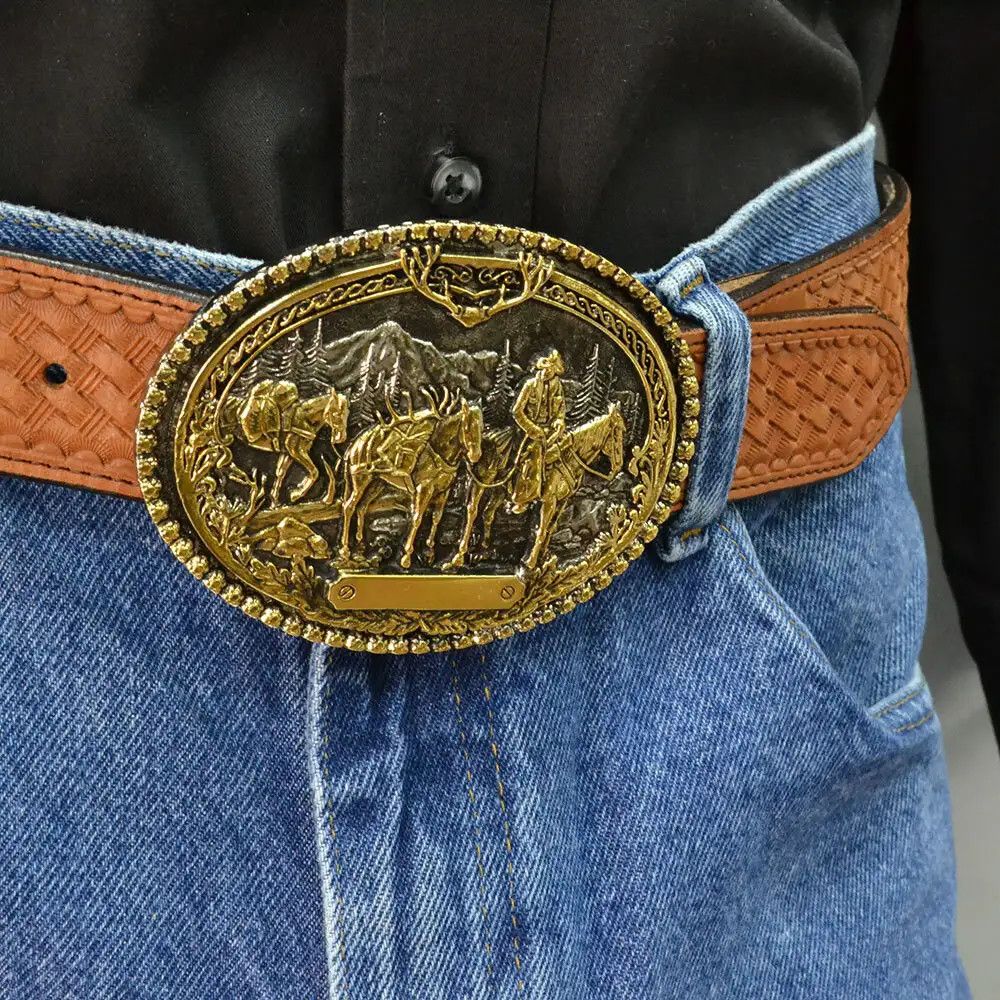 PACK HORSES AND RIDER TWO TONE BUCKLE