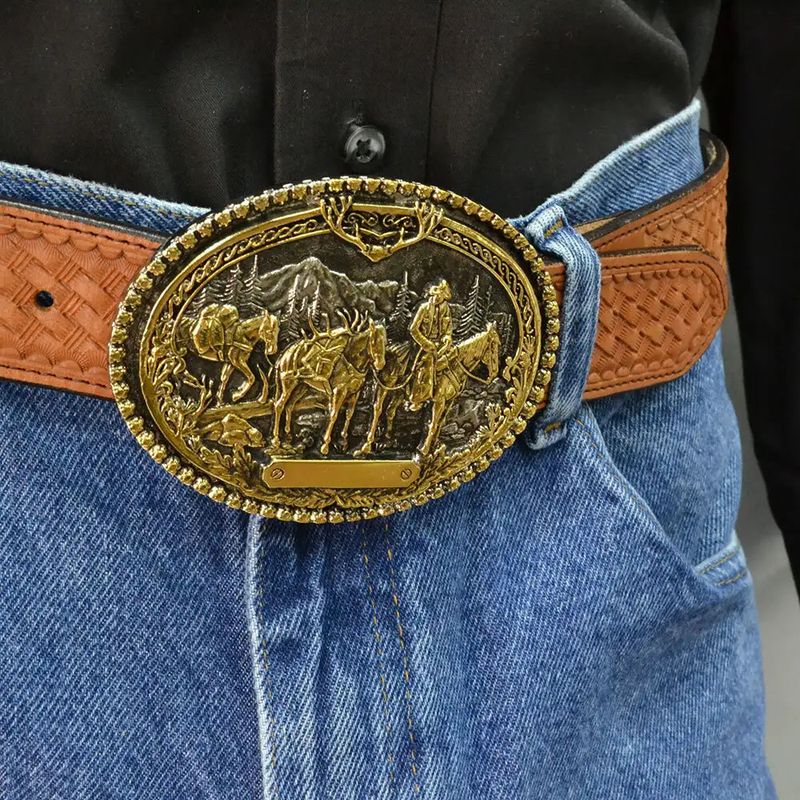 PACK HORSES AND RIDER TWO TONE BUCKLE