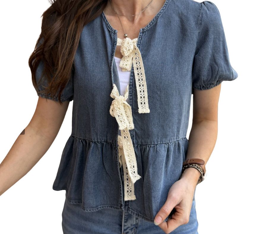 CROCHET TIE FRONT RUFFLE TOP