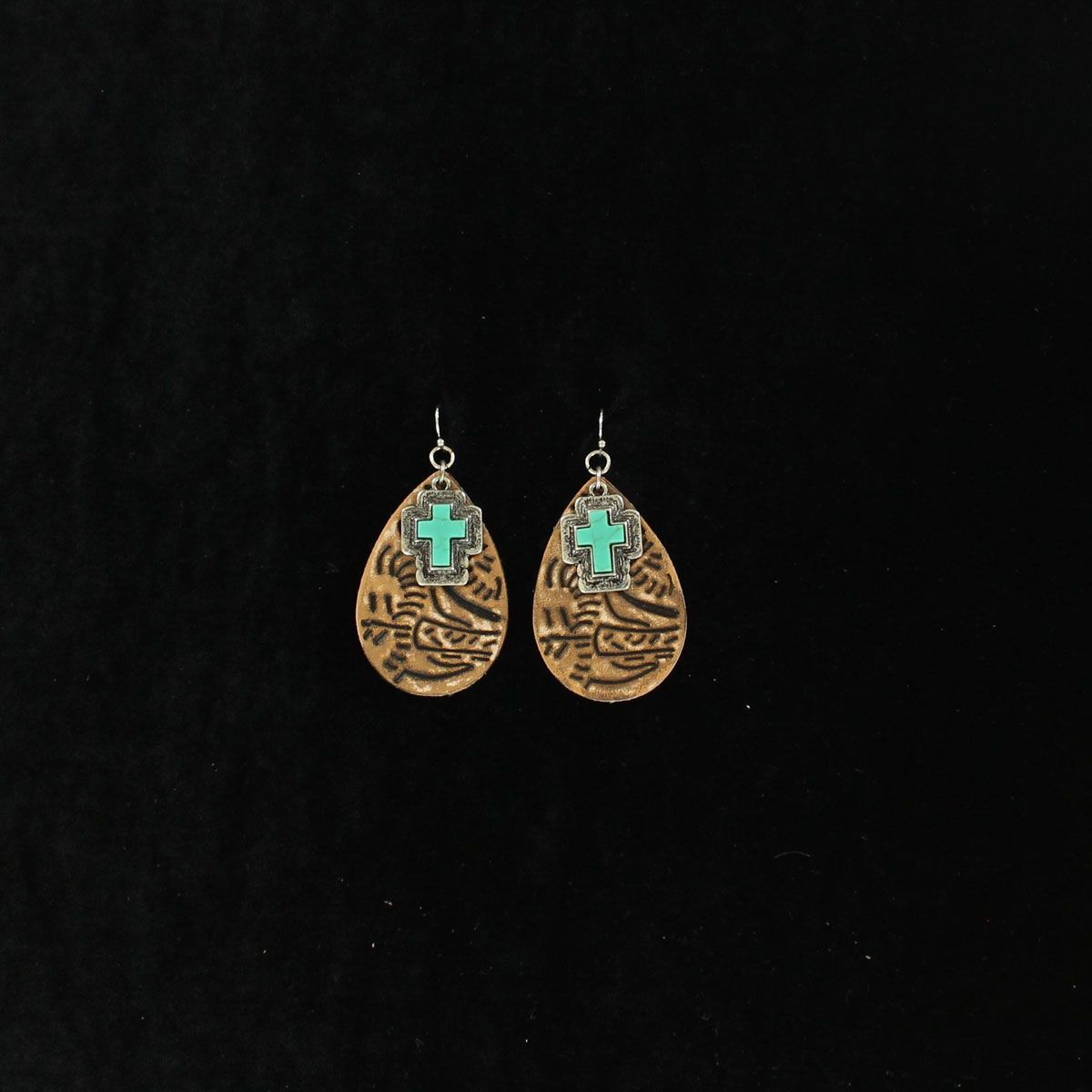 LEATHER TURQUOISE CROSS EARRINGS