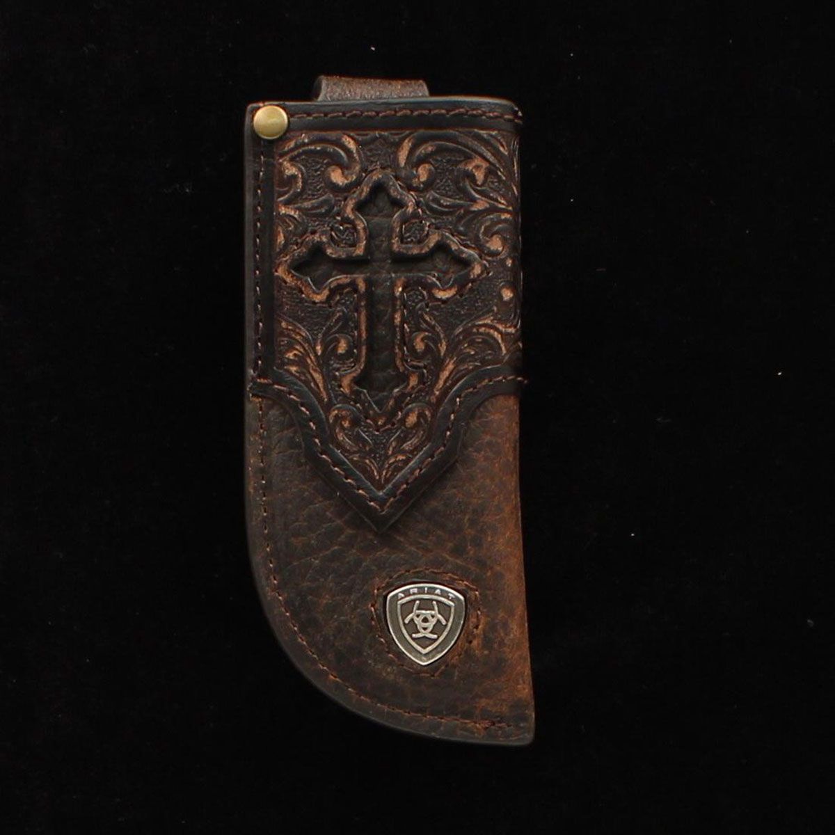 ARIAT BROWN LEATHER CROSS EMBOSSED KNIFE SHEATH