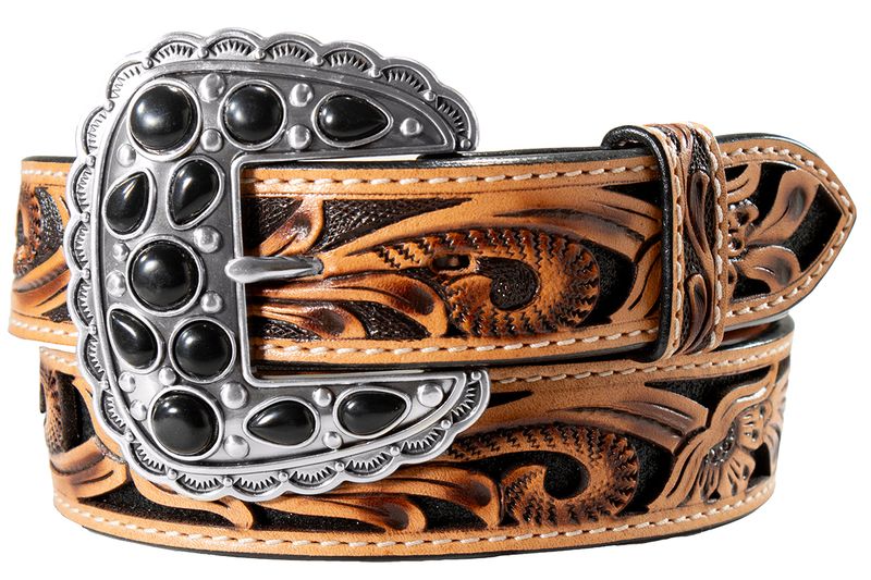 ANGEL RANCH TOOLED WITH BLACK STONE BELT