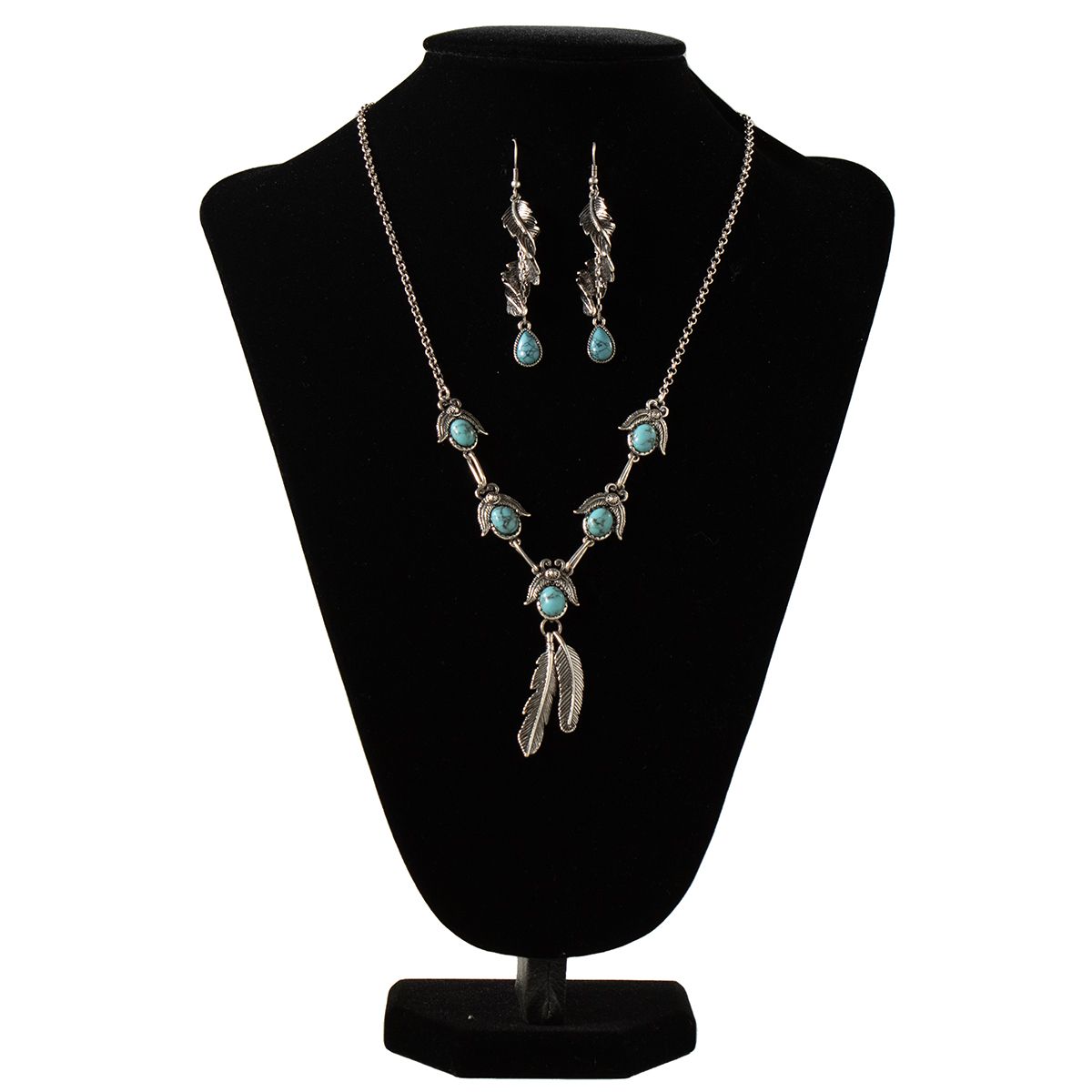 TURQUOISE STONE FEATHER JEWELRY SET
