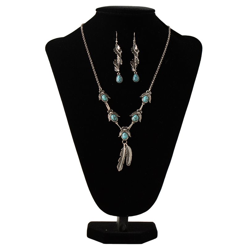 TURQUOISE STONE FEATHER JEWELRY SET