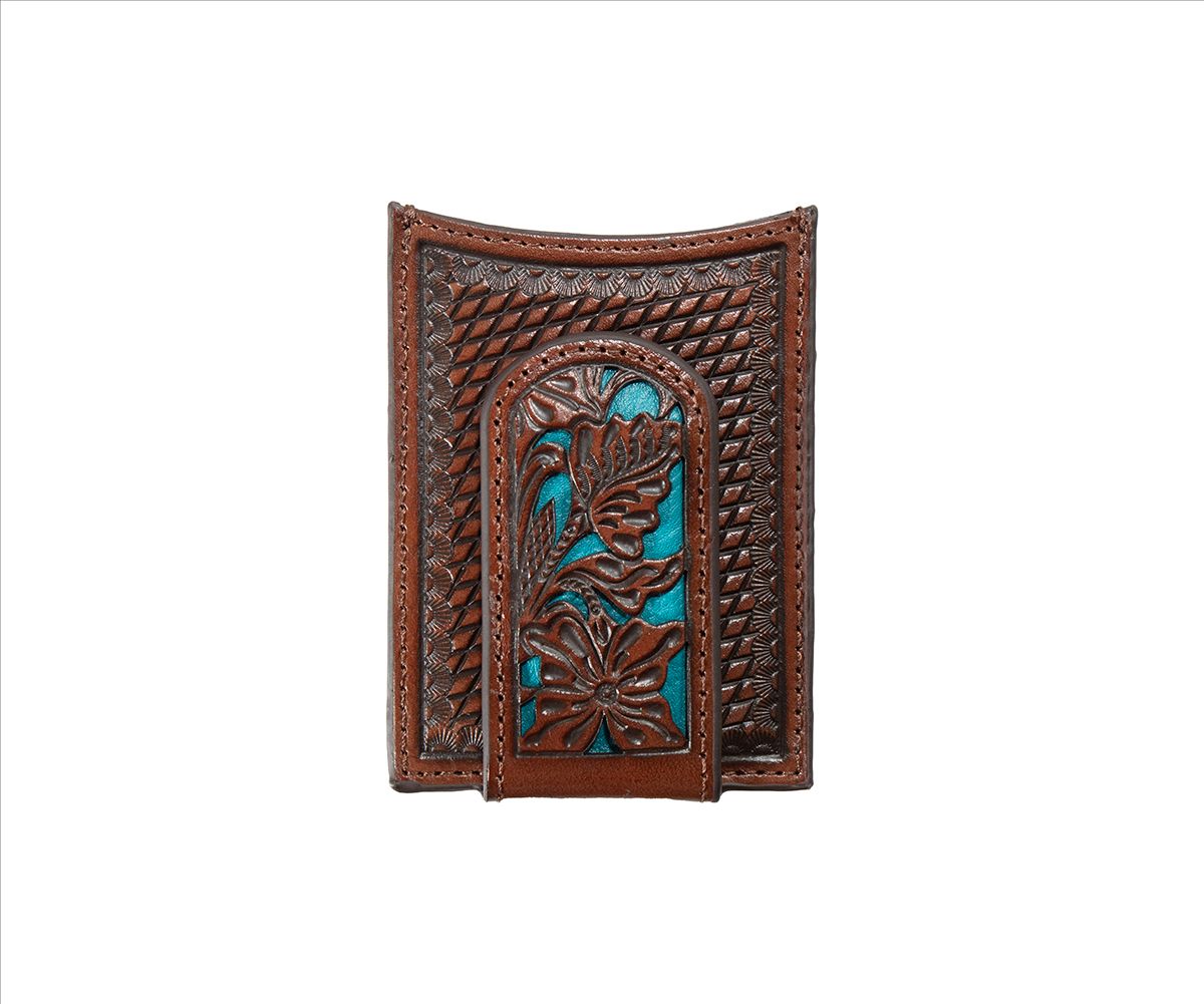 NOCONA EMBOSSED WITH TURQUOISE INLAY MONEY CLIP