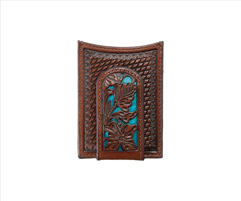 NOCONA EMBOSSED WITH TURQUOISE INLAY MONEY CLIP