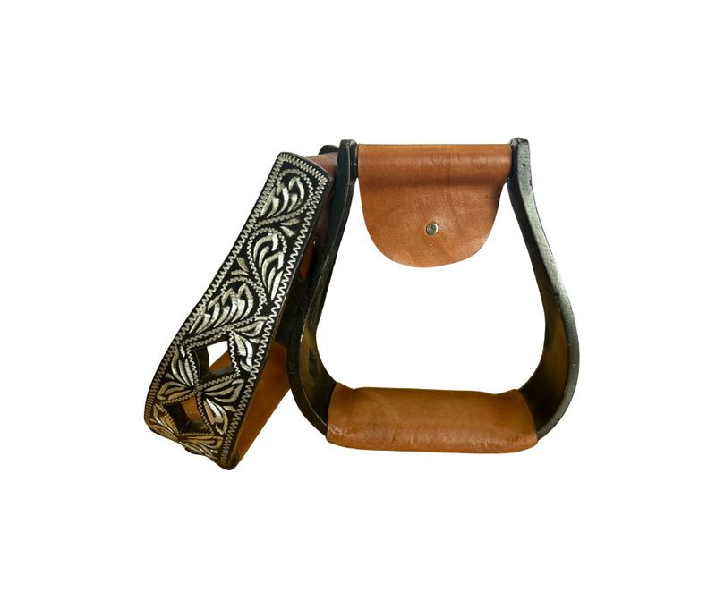 BLACK ALUMINUM ENGRAVED SILVER STIRRUPS