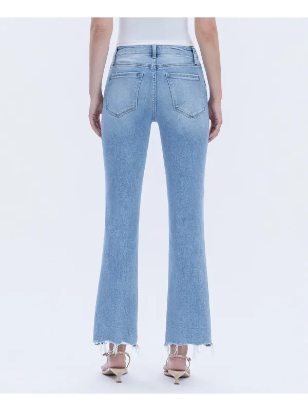 LOVERVET HIGH RISE UNEVEN RAW HEM KICK FLARE JEAN