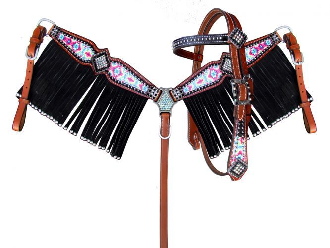 SHOWMAN PSYCHEDELIC TIE DYE BROWBAND HEADSTALL AND BREASTCOLLAR SET