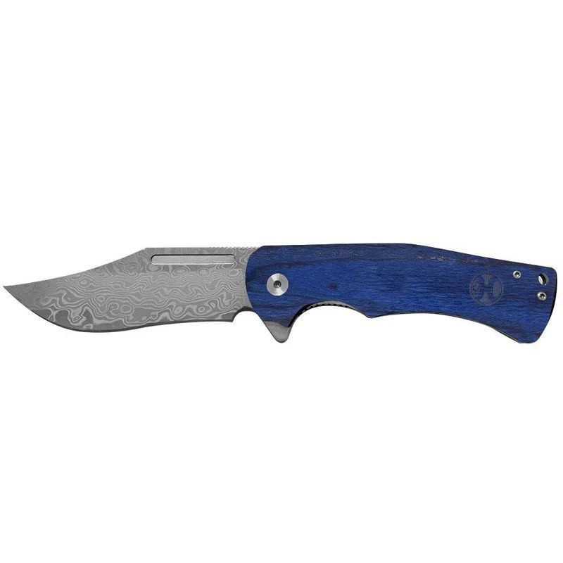 HOOEY &quot;DYED BURLWOOD/DAMASCUS CLIP POINT&quot; KNIFE