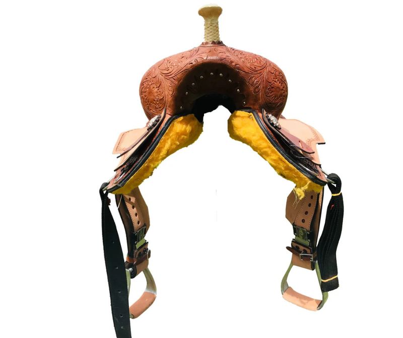 13"  Western Barrel Saddle with Floral Tooled Leather