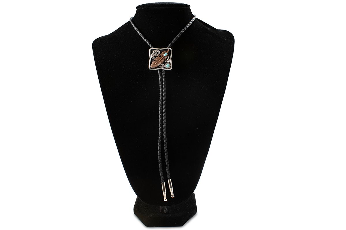 DOUBLE S FEATHER TURQUOISE STONE BOLO