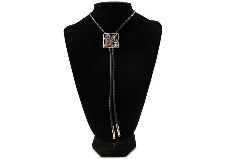 DOUBLE S FEATHER TURQUOISE STONE BOLO