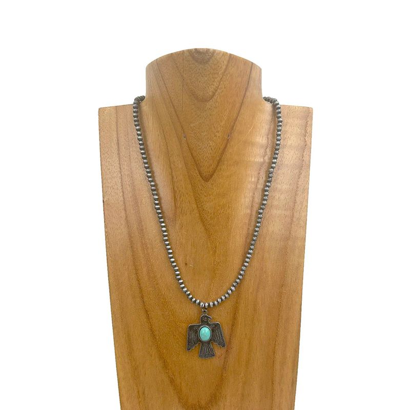 NAVAJO PEARL BEADS WITH EAGLE PENDANT NECKLACE