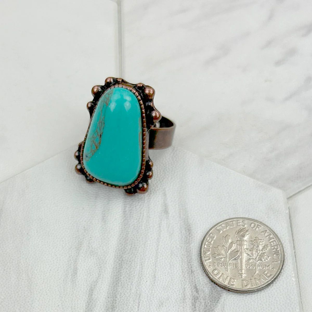 COPPER METAL WITH BLUE TURQUOISE STONE RING