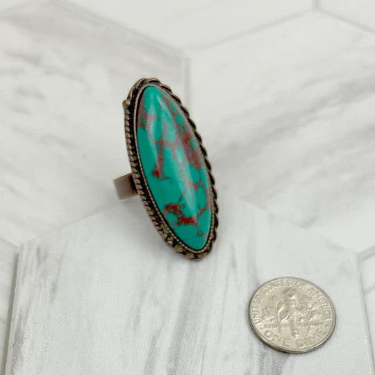 COPPER METAL WITH BLUE TURQUOISE OVAL RING