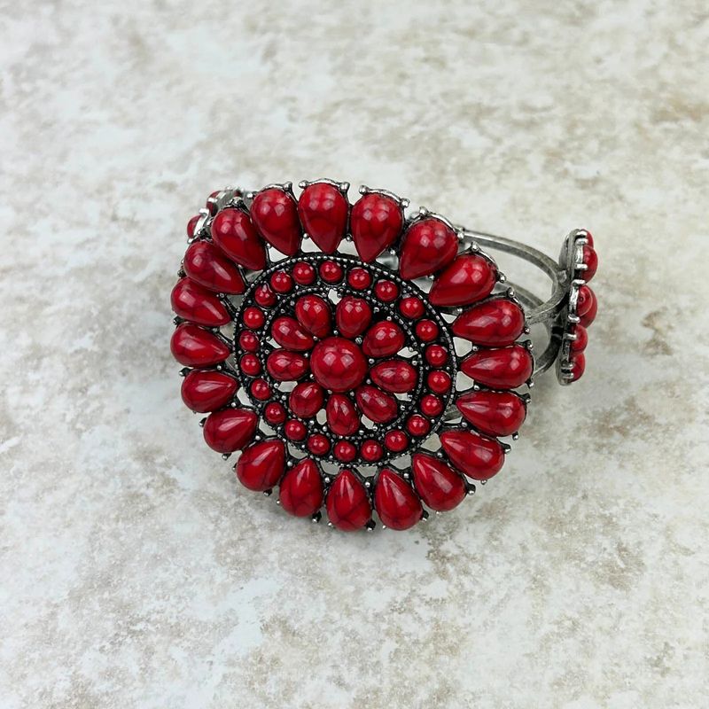 SILVER WITH RED STONE CONCHO CUFF BRACELET