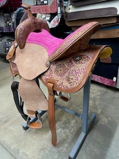 15" Hot Pink Tooled Barrel Saddle