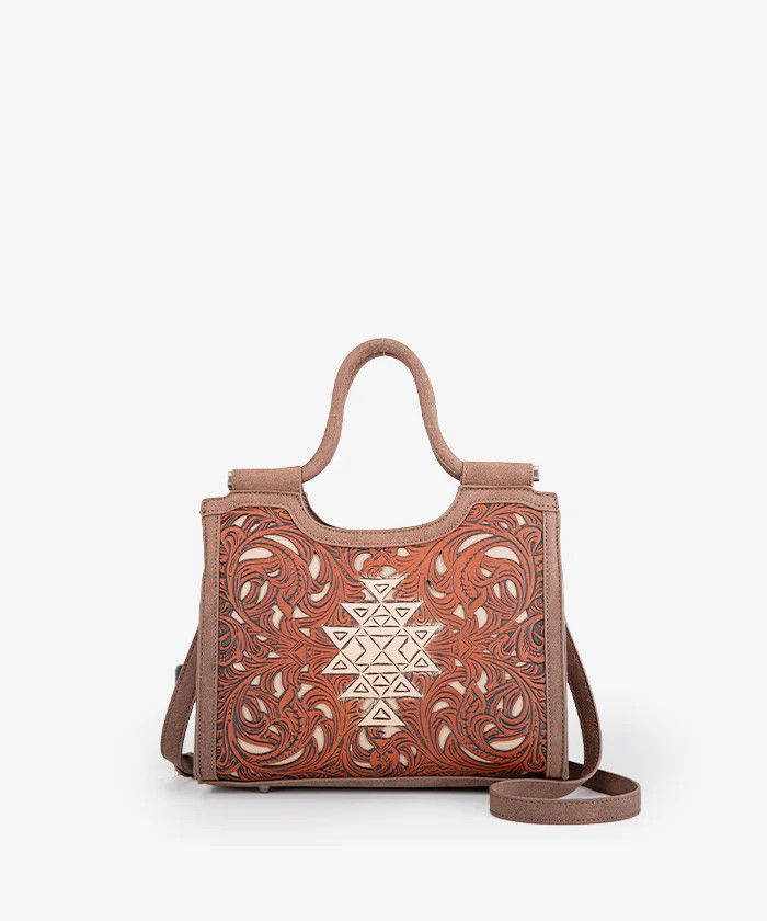 MONTANA WEST TRINITY RANCH TOOLED TOTE CONCEALED CARRY BAG, Color: COFFEE