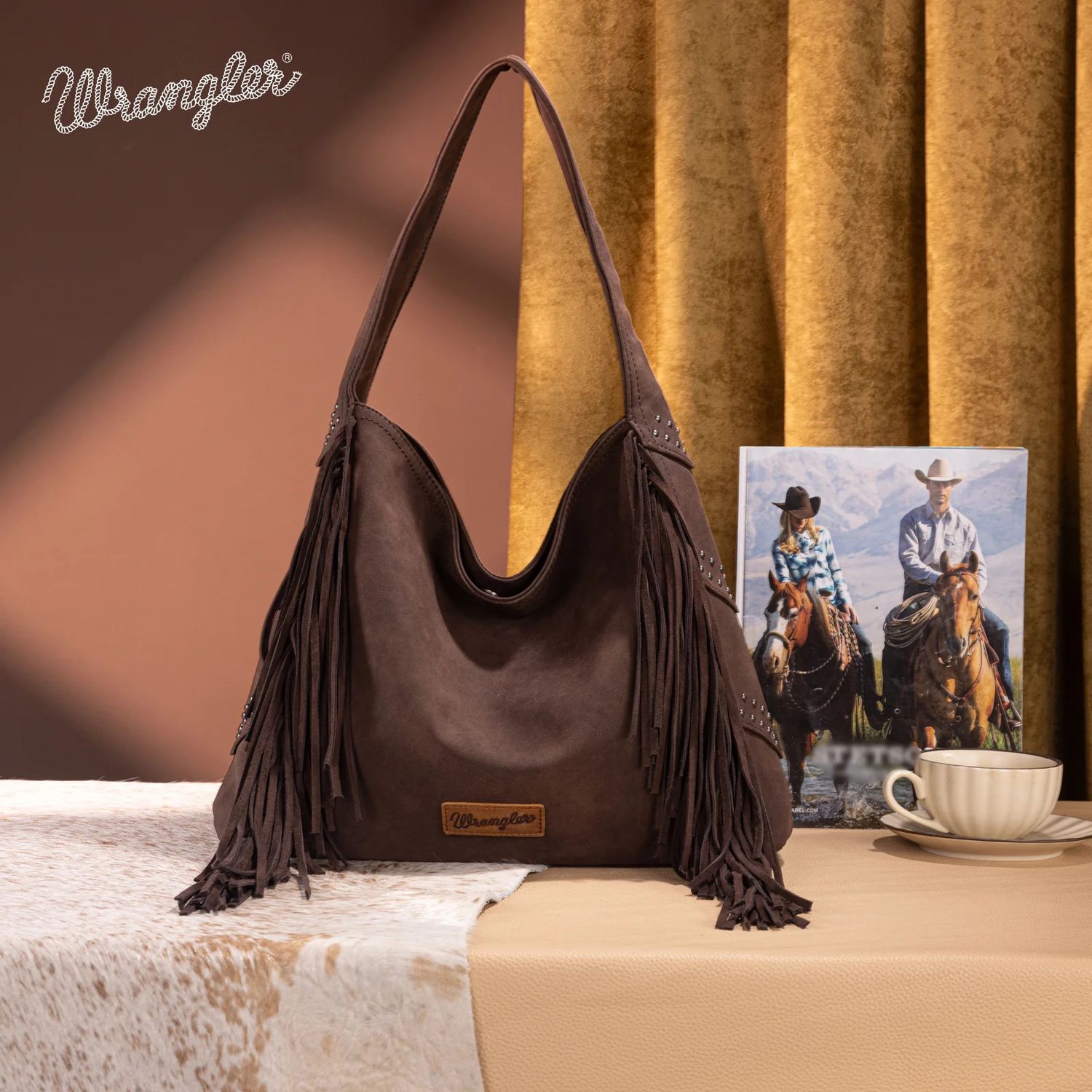WRANGLER FRINGE STUDDED HOBO BAG