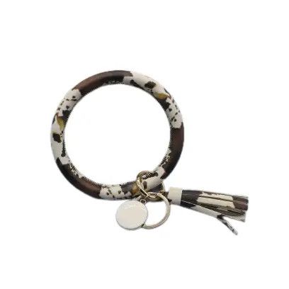 BROWN COWHIDE BANGLE BRACELET KEYRING