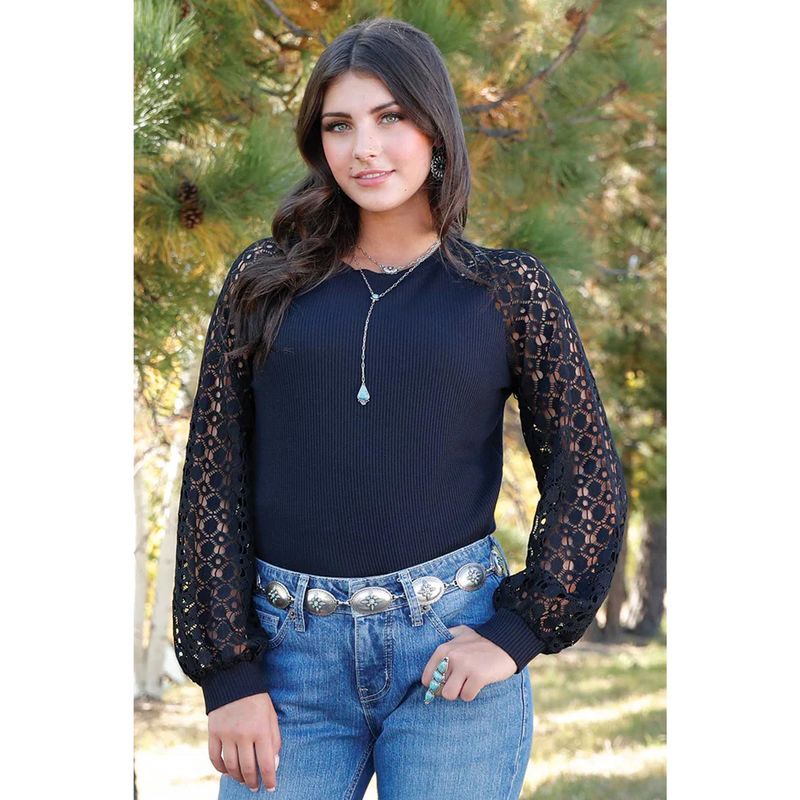 CRUEL DENIM WAFFLE KNIT BLOUSE