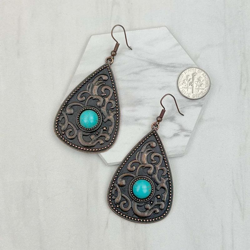 CCOPPER WITH BLUE TURQUOISE STONE TEARDROP EARRINGS