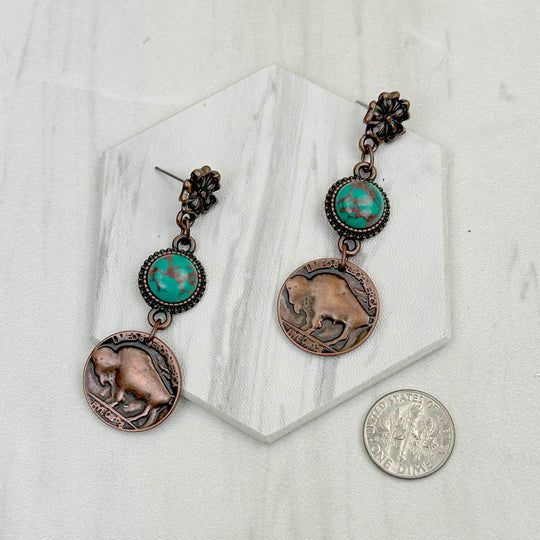 COPPER FLOWER AND BUFFALO EARRINGS