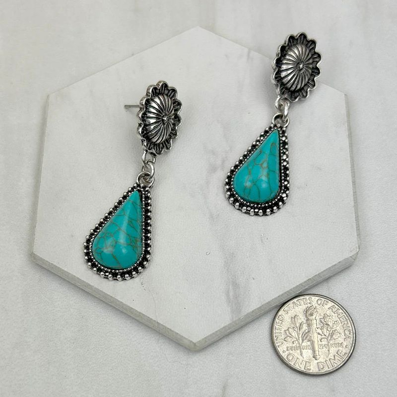 SILVER WITH BLUE TURQUOISE STONE EARRINGS