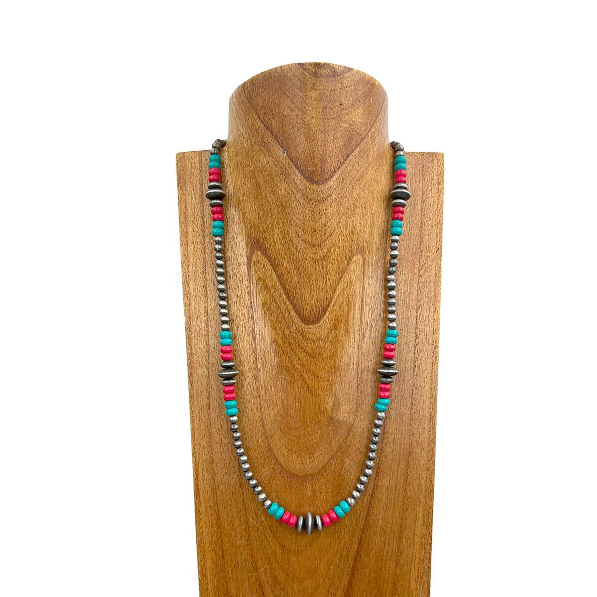 SILVER NAVAJO WITH MULTI COLOR BEADED NECKLACE