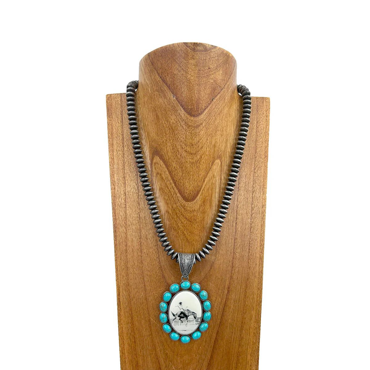 SILVER PEARL WITH WESTERN COWBOY PENDANT NECKLACE