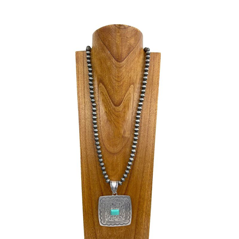 NAVAJO PEAR BEADS WITH SQUARE PENDANT NECKLACE