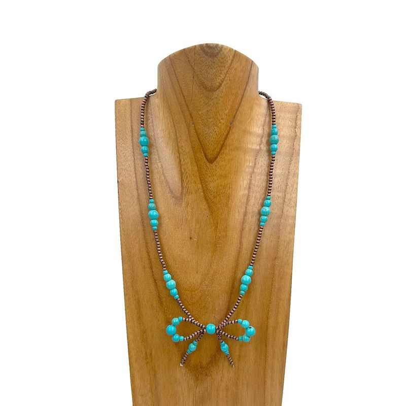 COPPER PEARL WITH BLUE TURQUOISE BOWTIE NECKLACE