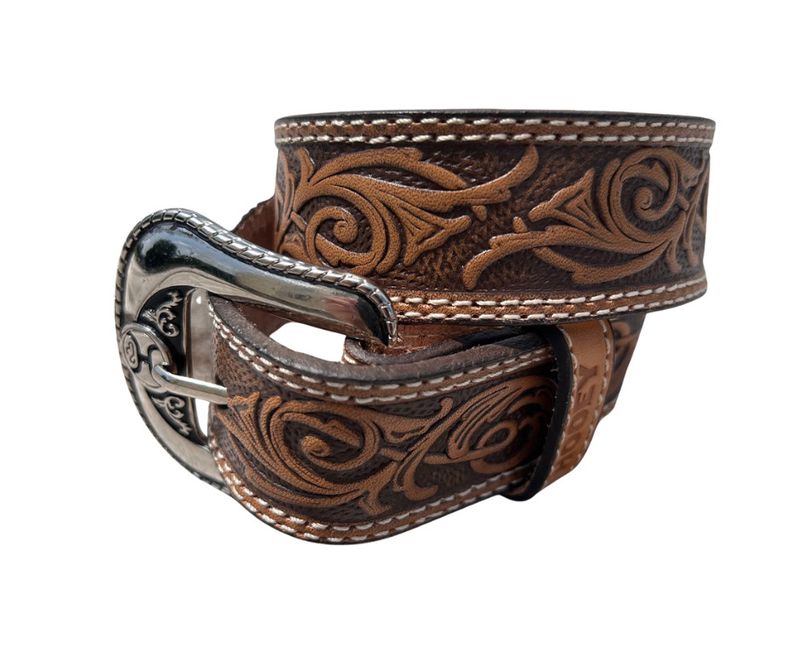 HOOEY &quot;TOP NOTCH&quot; HAND-TOOLED LEATHER BELT