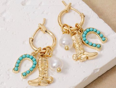 PEARL AND WESTERN CHARM HOOP EARRINGS