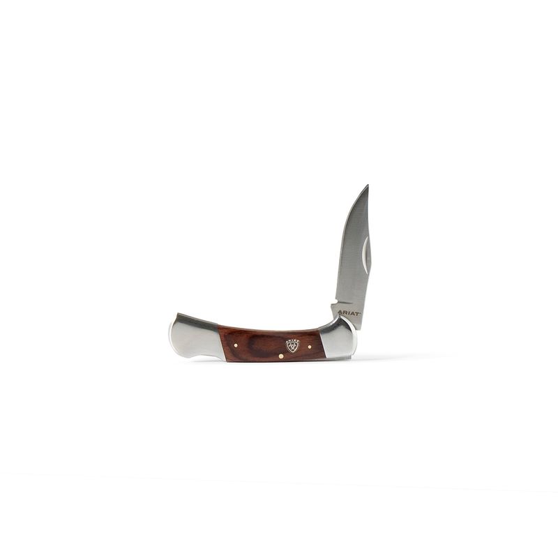ARIAT 3 1/2" PLAIN EDGE BLADE STAINED WOOD HANDLE KNIFE
