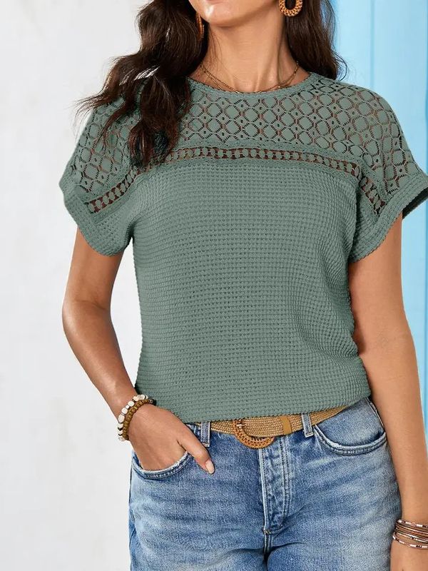 LACE PATCHWORK WAFFLE TOP