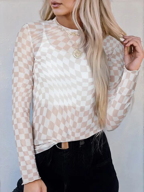 CHECKERED MESH MESH TOP