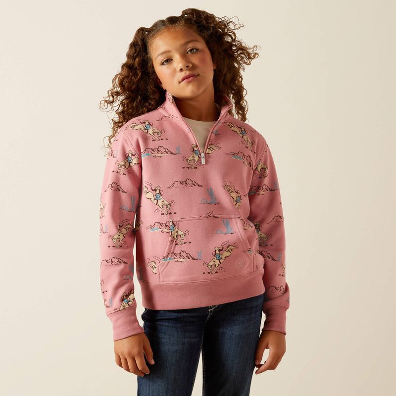 ARIAT BRONC SCENE 1/4 ZIP SWEATSHIRT